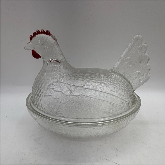 Vintage Indiana Clear Glass Chicken Hen On Nest Covered Dish - Picture 1 of 7